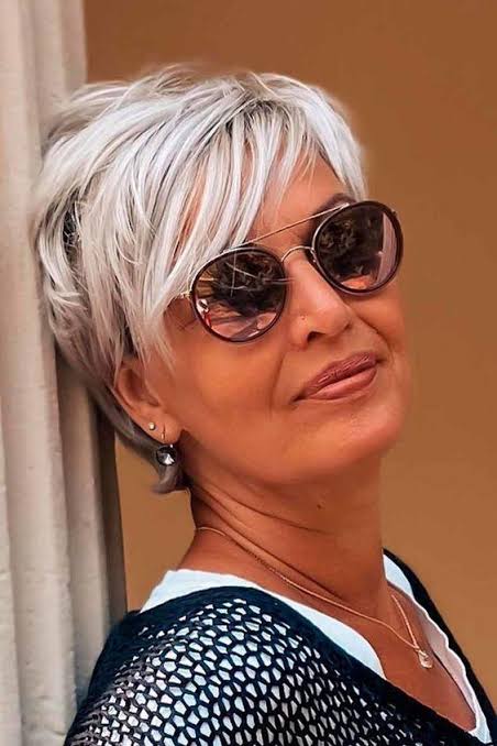 Ear Length Textured Silver Blonde Pixie Ear Length Textured Silver Blonde Pixie β Winter Hairstyles for Women Over 50