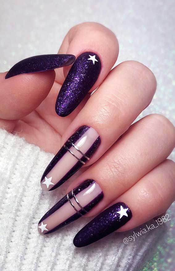 Glitter Glossy Deep Purple Glitter Coffin Nails Glitter Glossy Deep Purple Glitter Coffin Nails β Winter Purple Nails
