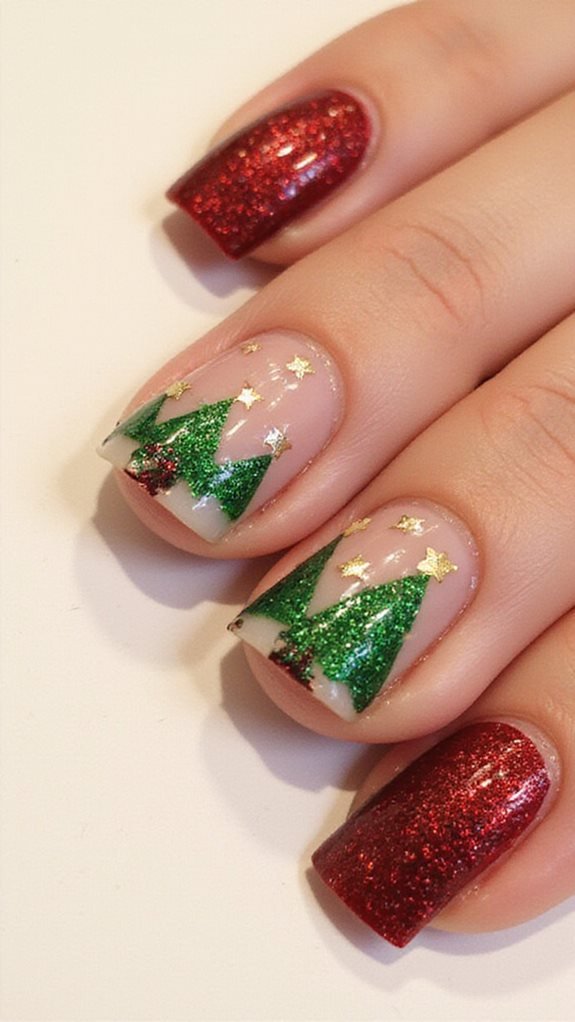Clean Lines Glitter Application Visual Idea Clean Lines Glitter Application Visual Idea β Red and Green Christmas Nails 2026