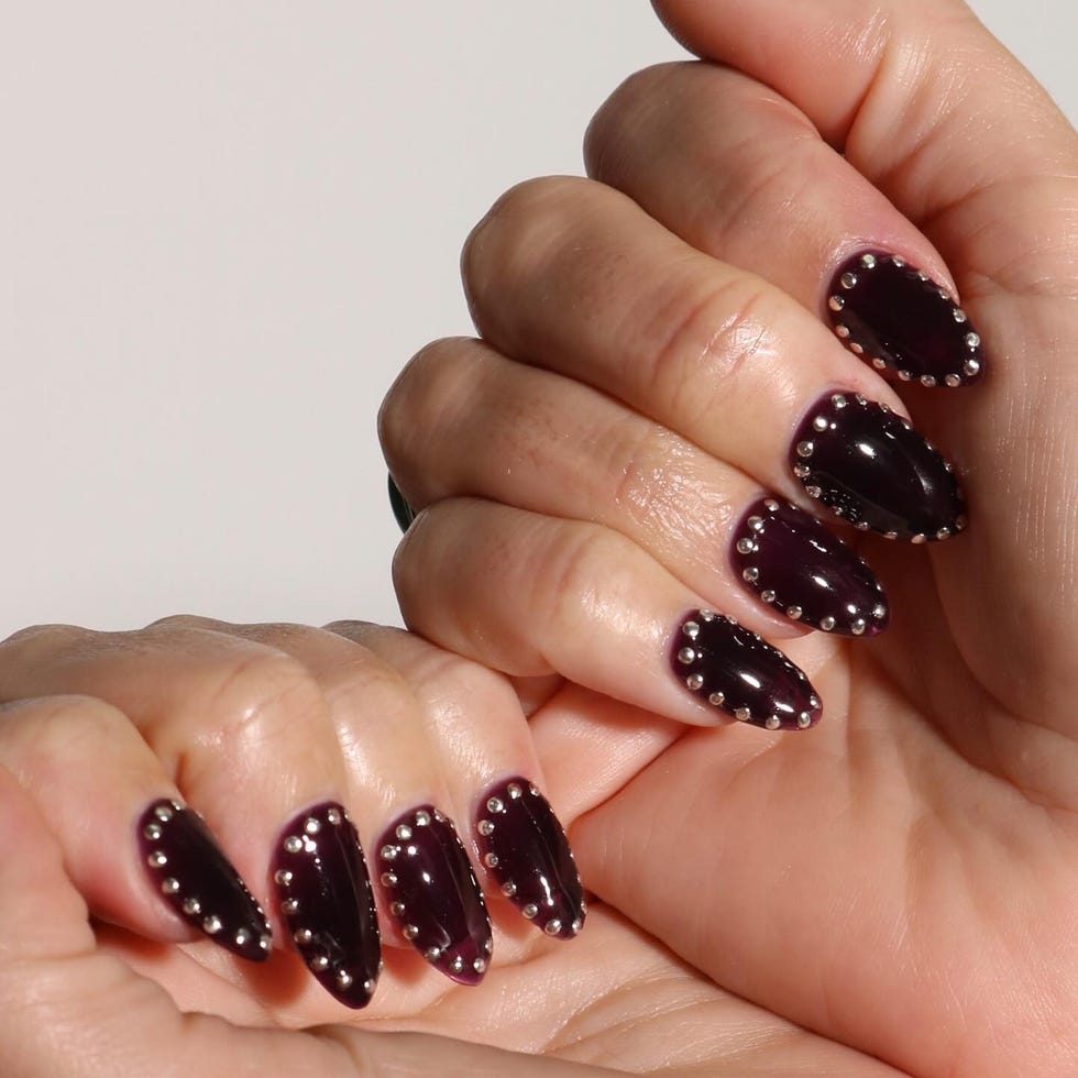 Silver Studs Around The Cuticle Visual Idea Silver Studs Around The Cuticle Visual Idea β Black Cherry Nails