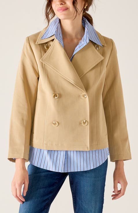 Cropped Tan Peacoat Over Striped Shirt and Jeans Cropped Tan Peacoat Over Striped Shirt and Jeans β Peacoat Outfits