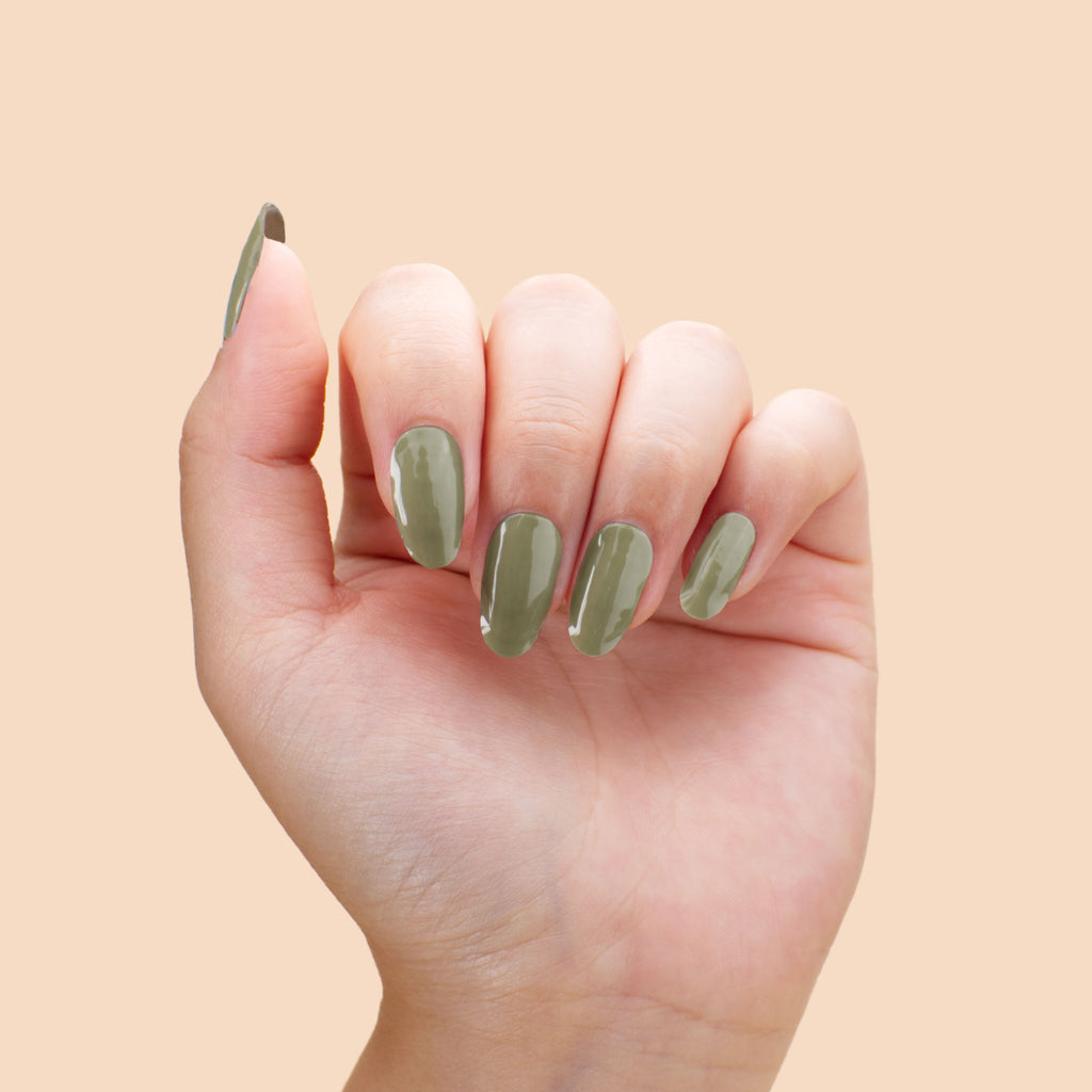 None Muted Olive Green Glossy Oval Nails None Muted Olive Green Glossy Oval Nails β Winter Green Nails