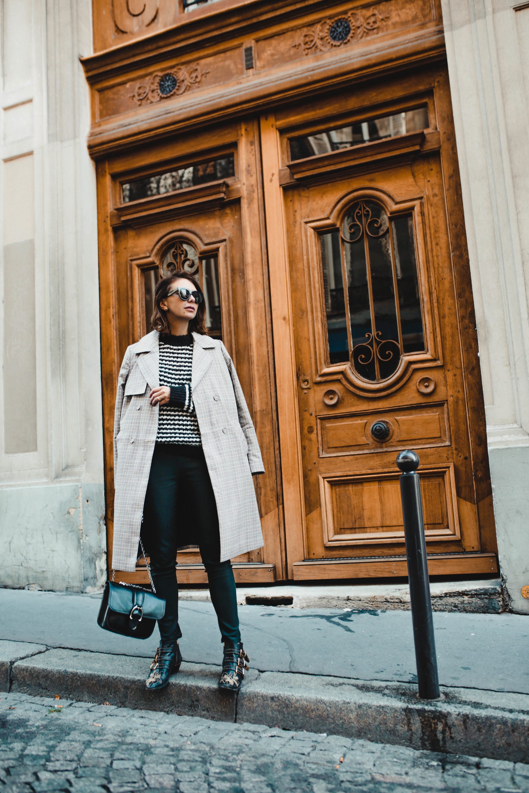 Plaid Trench and Striped Sweater — Paris Winter Outfits