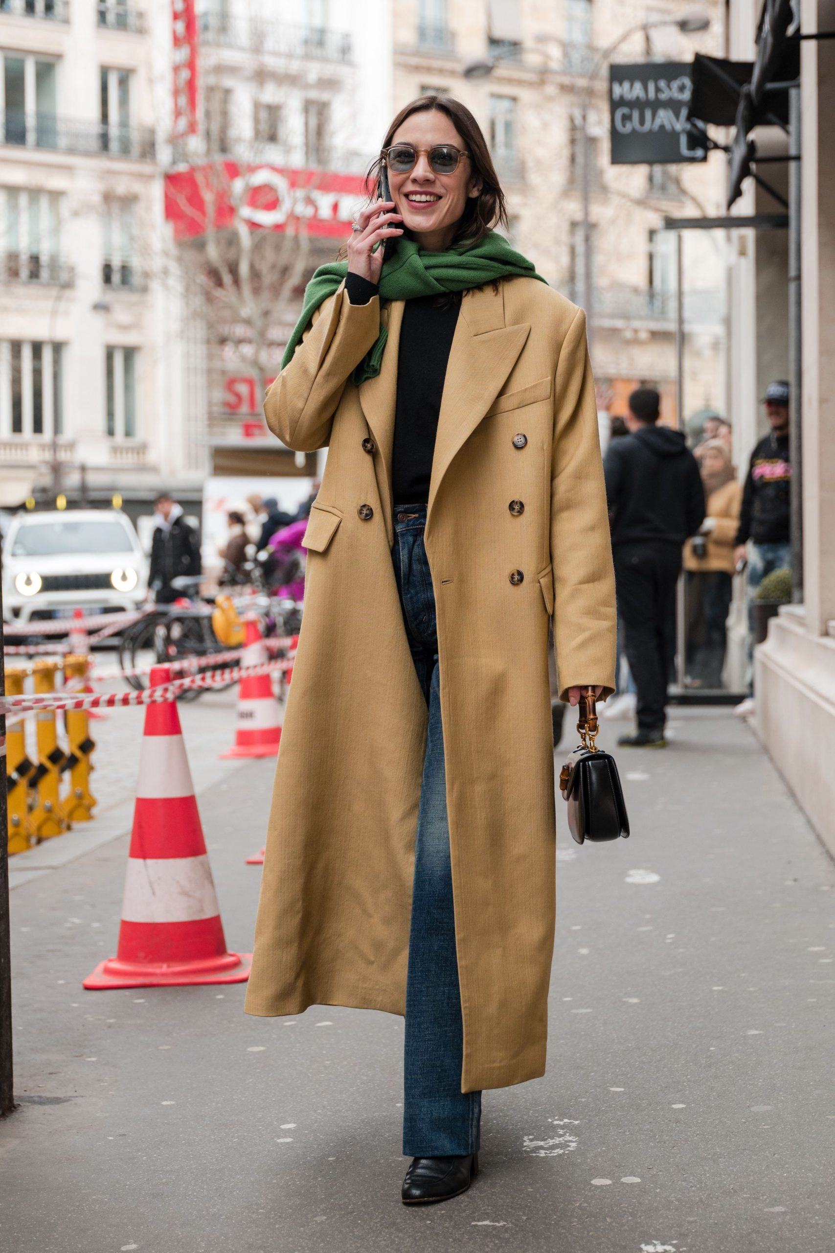 Double-Breasted Camel Coat Over Denim And Sweater Double-Breasted Camel Coat Over Denim And Sweater β Long Coat Outfits