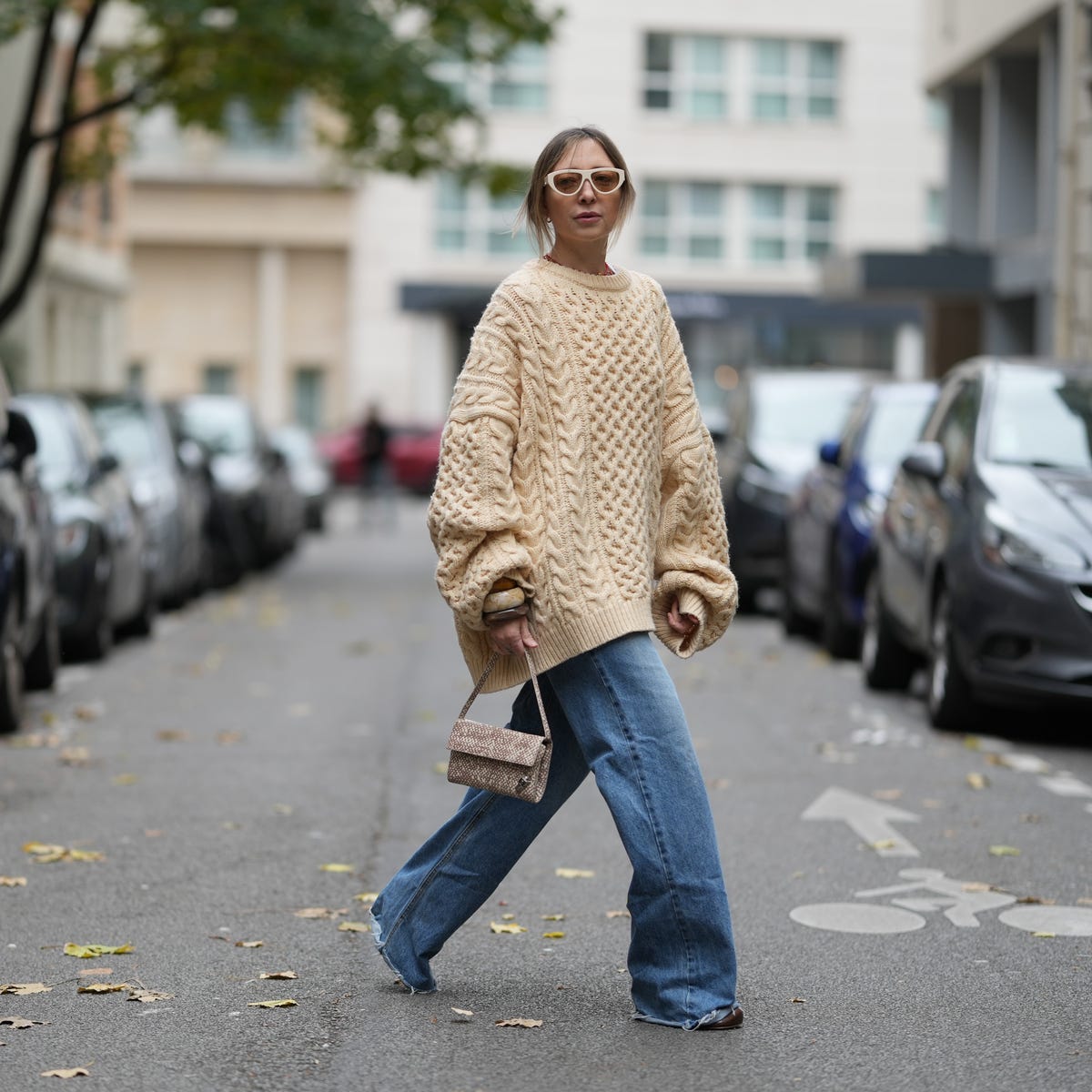 Cozy Winter Style: Cream Cable Knit with Wide Leg Jeans — Winter Outfits with Wide Leg Jeans