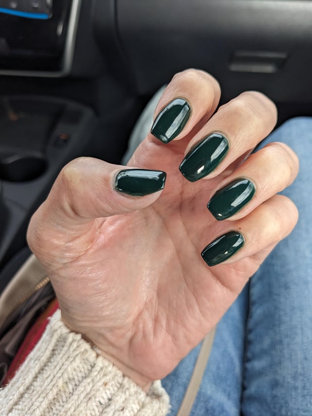 Visual Idea — Dark Green Winter Nails