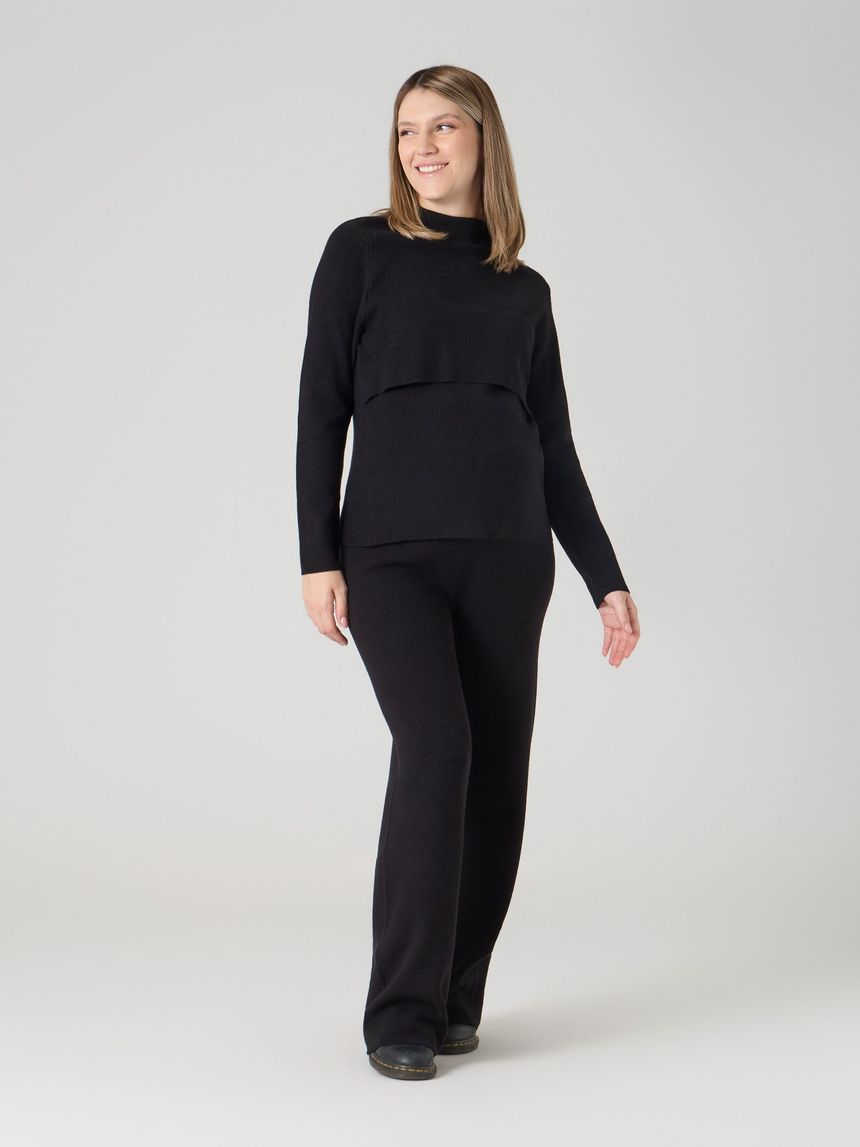 Monochromatic Black Ribbed Knit Loungewear Set Monochromatic Black Ribbed Knit Loungewear Set β Winter Maternity Outfits