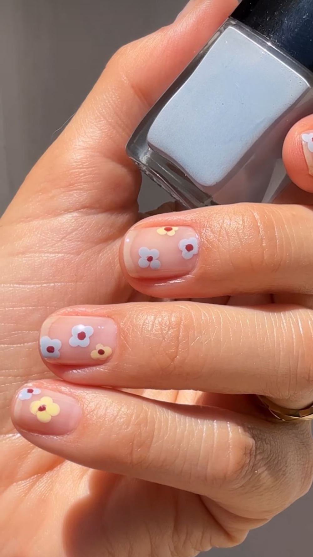 Close-Up Macro Of One Hand Visual Idea — Winter to Spring Transition Nails