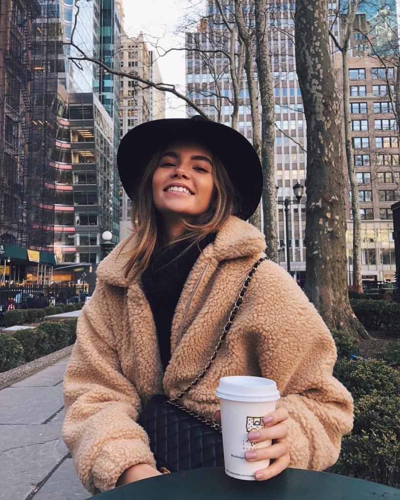 Camel Teddy Fleece Coat With Black Turtleneck Camel Teddy Fleece Coat With Black Turtleneck β Teddy Coat Outfits
