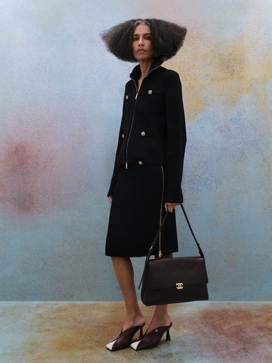 Ribbed Knit Jacket and Skirt Set with Two-Tone Mules Ribbed Knit Jacket and Skirt Set with Two-Tone Mules β Winter to Spring Transition Outfits
