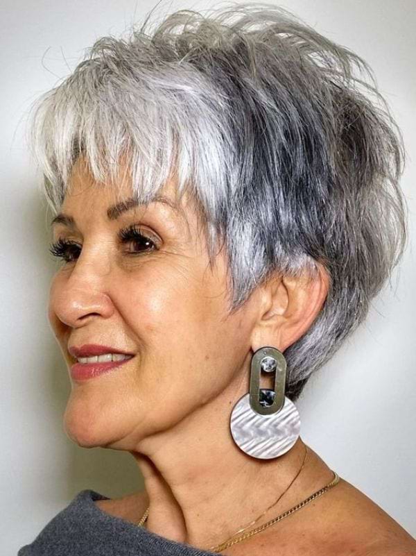 Gray With Darker Roots Gray Pixie With Choppy Bangs Gray With Darker Roots Gray Pixie With Choppy Bangs β Winter Haircuts for Gray Hair