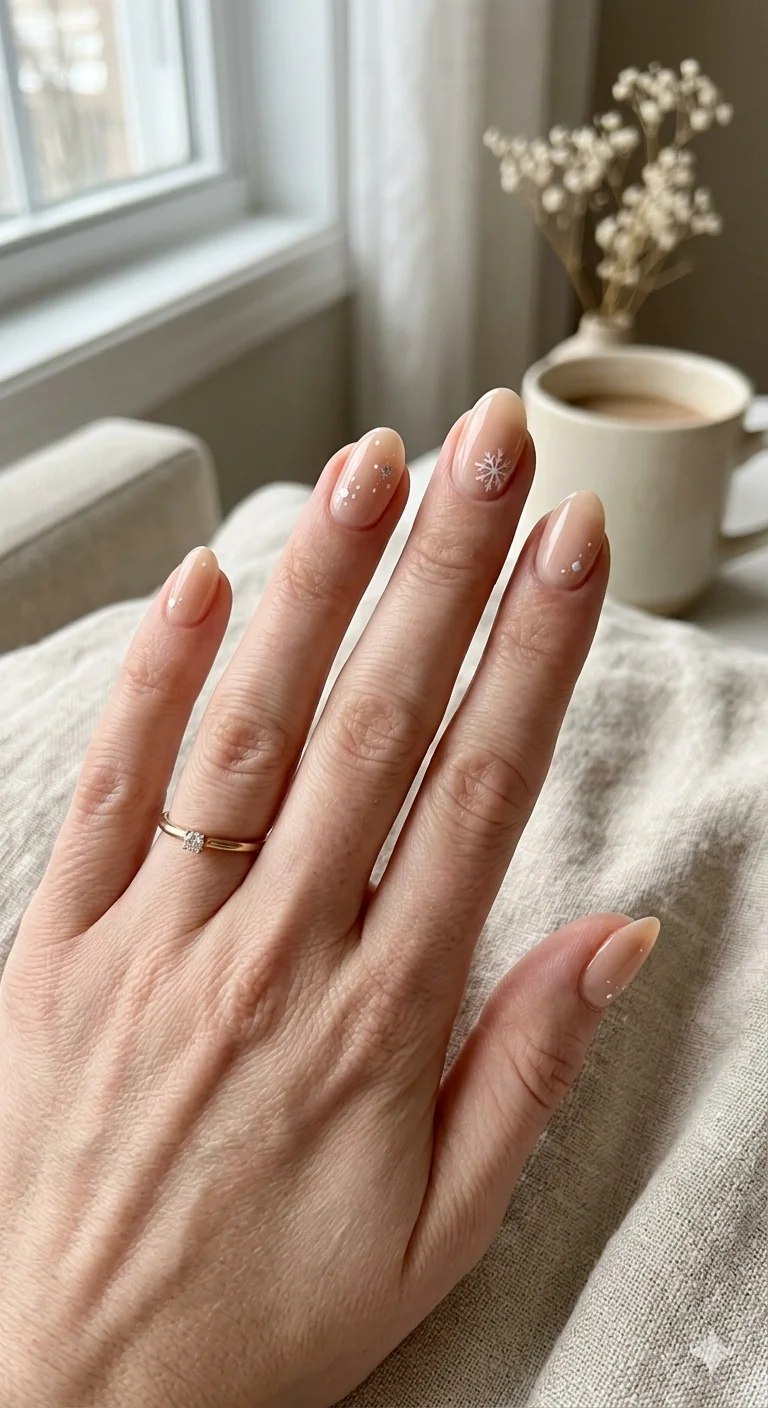 Pale Pink Micro Glitter Snowflake — Simple Winter Nails