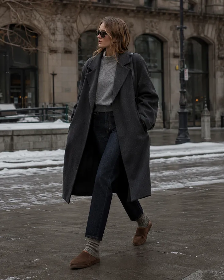 Refined Streetwear with a Camel Coat and Wide-Leg Trousers — Winter Streetwear Outfits
