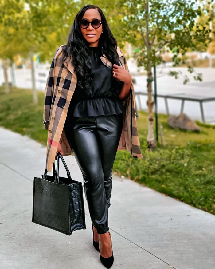 Plaid Trench Coat Over Peplum Top and Faux Leather Pants Plaid Trench Coat Over Peplum Top and Faux Leather Pants β Winter Date Night Outfits
