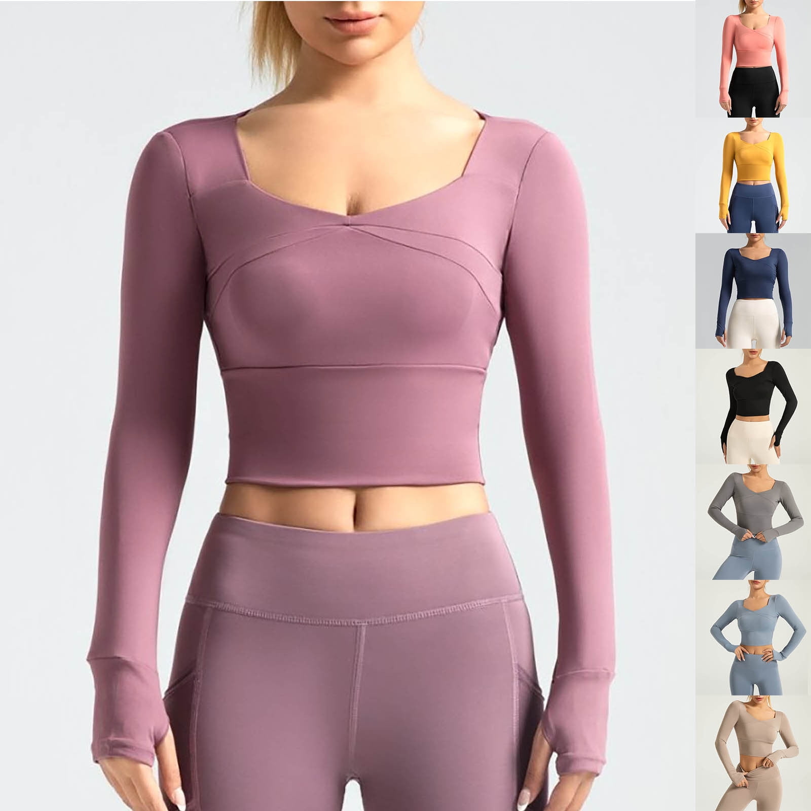 Mauve Crop Top with Thumbholes for Workouts — Winter Workout Outfits