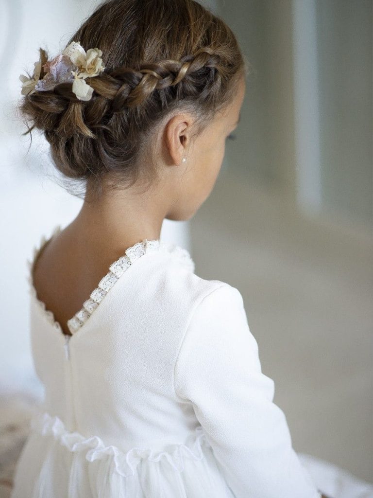 Floral Wrapped Braided Crown Updo Floral Wrapped Braided Crown Updo β Winter Hairstyles for Kids