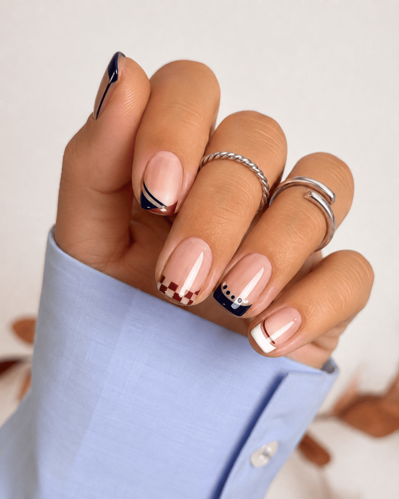 Geometric & Checkerboard French Accents Geometric & Checkerboard French Accents β Short Winter Square Nails