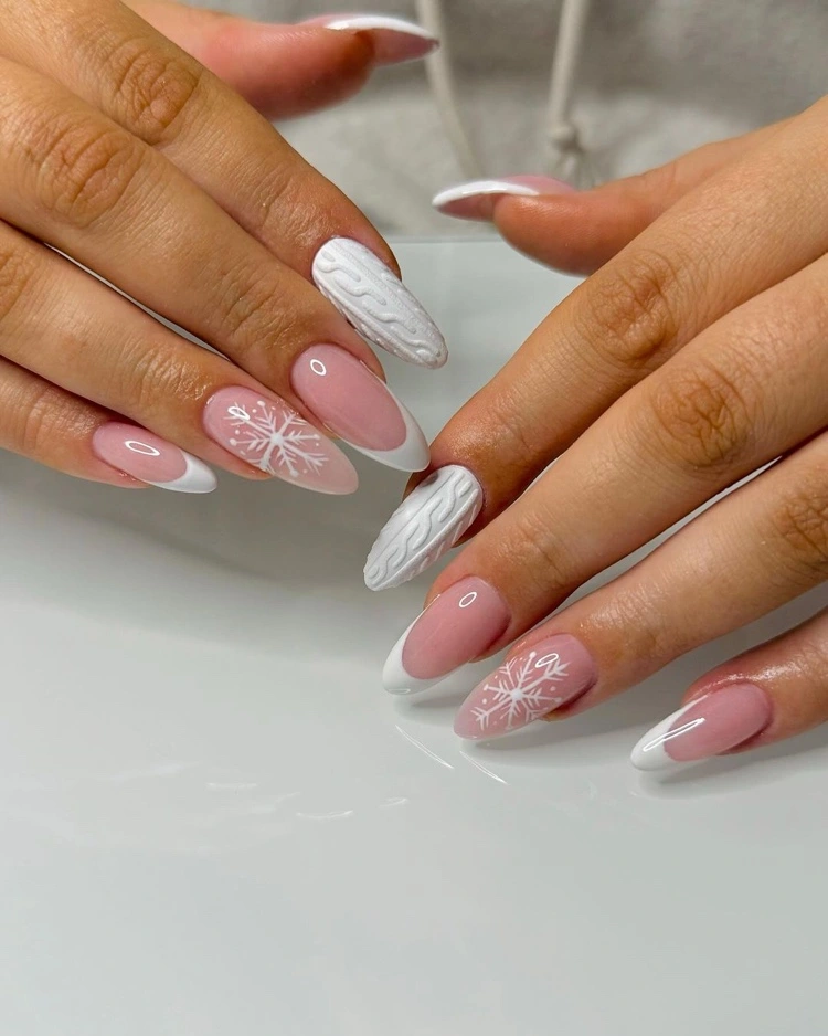 Sheer Pink Almond Nails with Cable Knit Sheer Pink Almond Nails with Cable Knit β Subtle Christmas Nails 2026