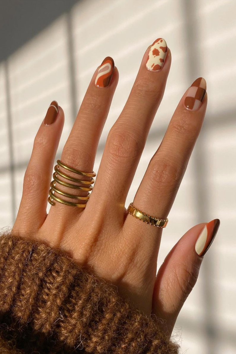 Abstract Swirls Cow Print Checkered — Winter Nails for Teens