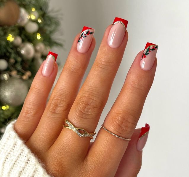 Subtle Holly Berry French Tips Subtle Holly Berry French Tips β Christmas Nail Art 2026