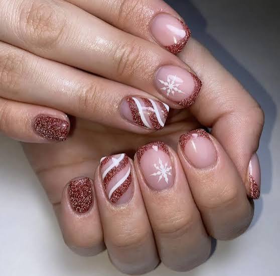 Nude Glitter French Tip Snowflake Coffin Nails Nude Glitter French Tip Snowflake Coffin Nails β Short Christmas Coffin Nails 2026