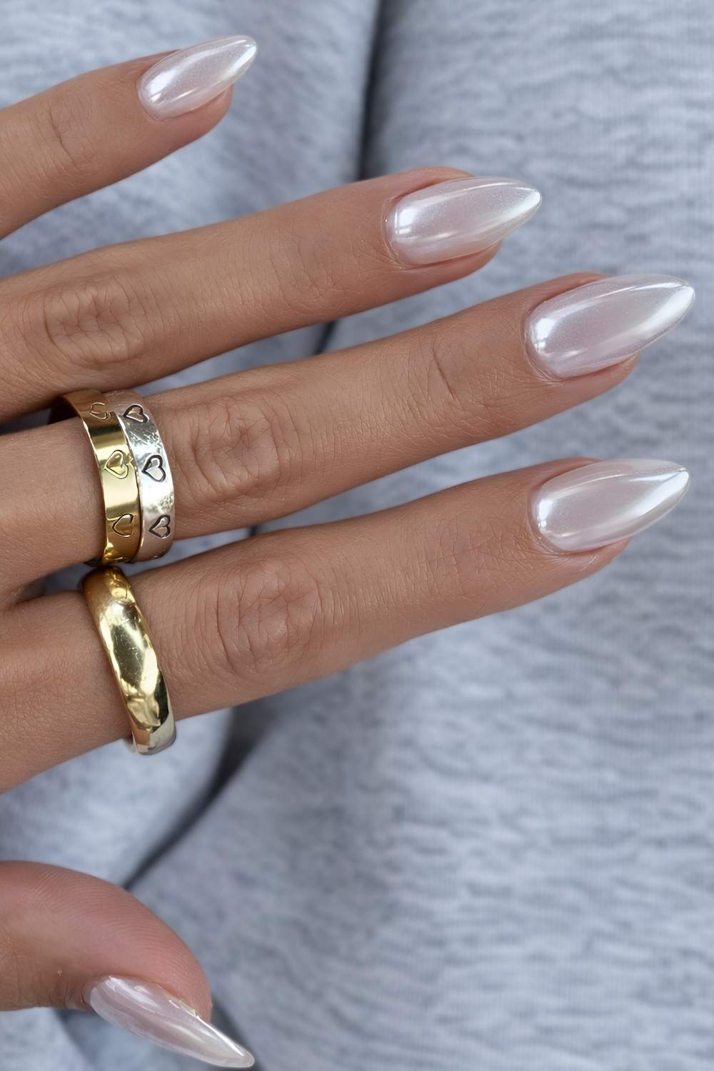 Pearlescent White Shimmer Stilettos — Winter Acrylic Nails