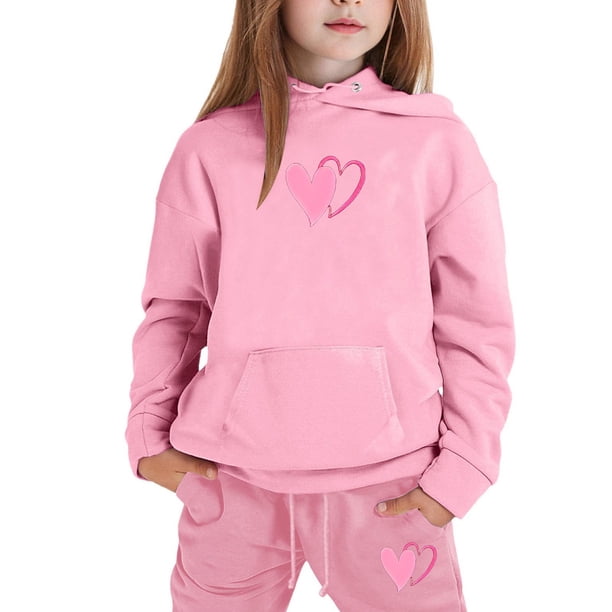 Pink Heart Graphic Hoodie and Joggers Set Pink Heart Graphic Hoodie and Joggers Set β Winter Outfits for Kids