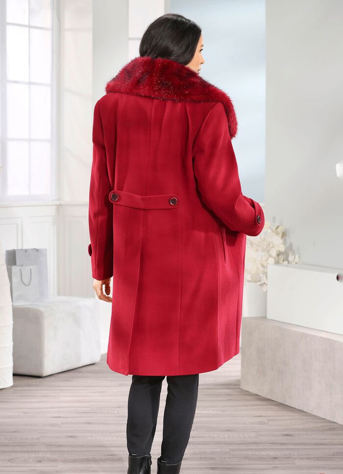 Red Coat with Prominent Faux Fur Collar: Elevated Formality — Faux Fur Coat Outfits
