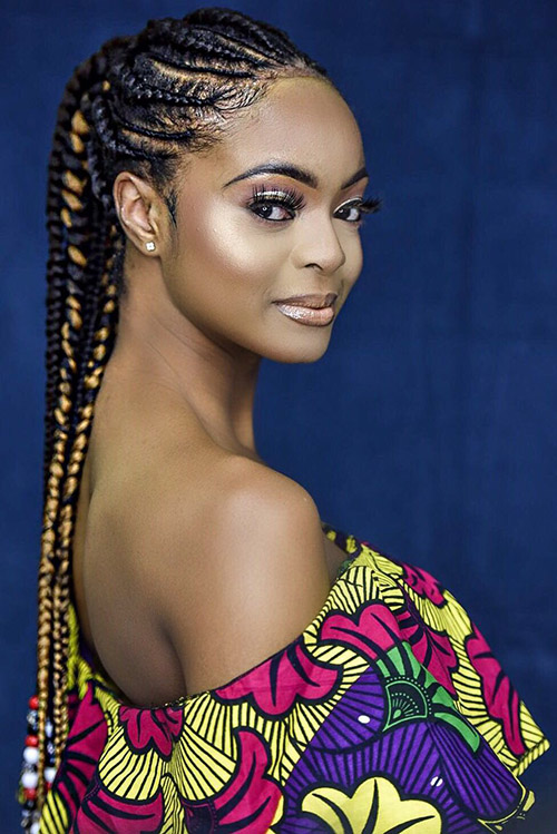 Cornrows with Blonde Highlighted Ponytail — Winter Braids for Black Women