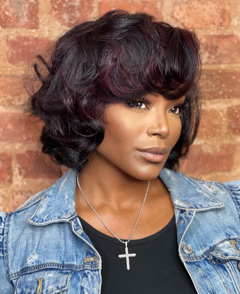 Chin-Length Bob With Burgundy Highlights Chin-Length Bob With Burgundy Highlights β Winter Hair Colors for Black Women