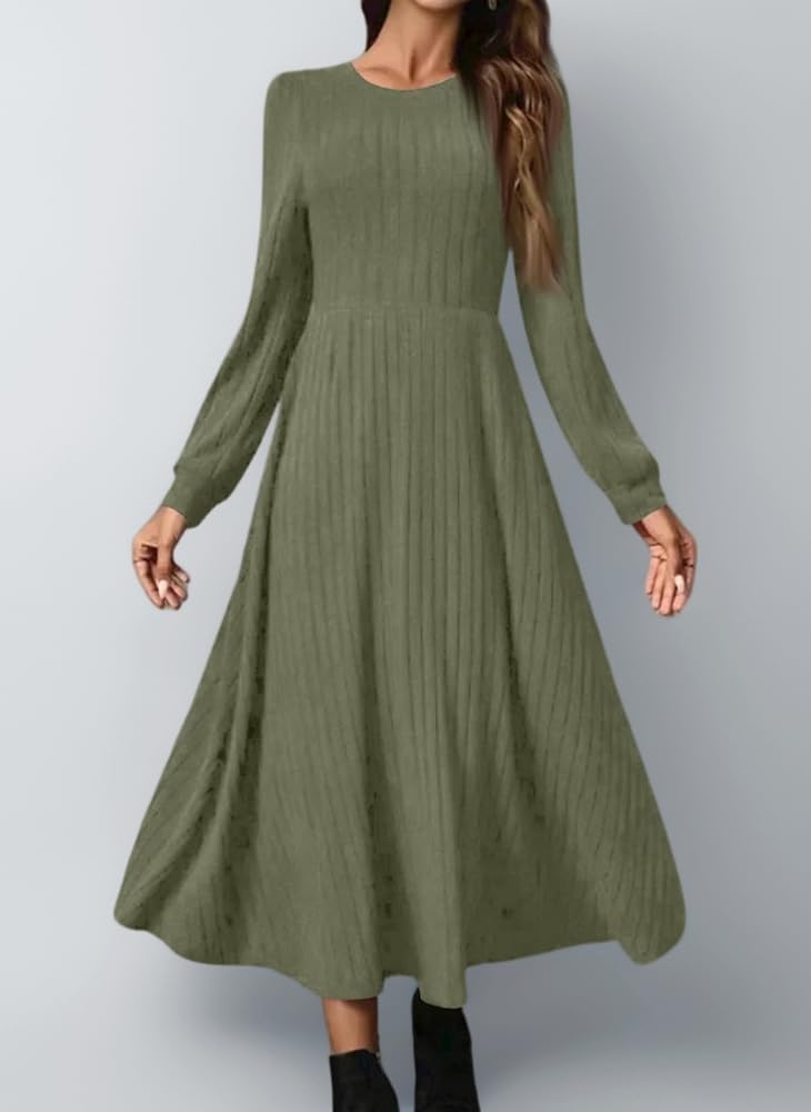 Olive Green Maxi Knit Dress with Ribbed Texture Olive Green Maxi Knit Dress with Ribbed Texture β Winter Dress Outfits