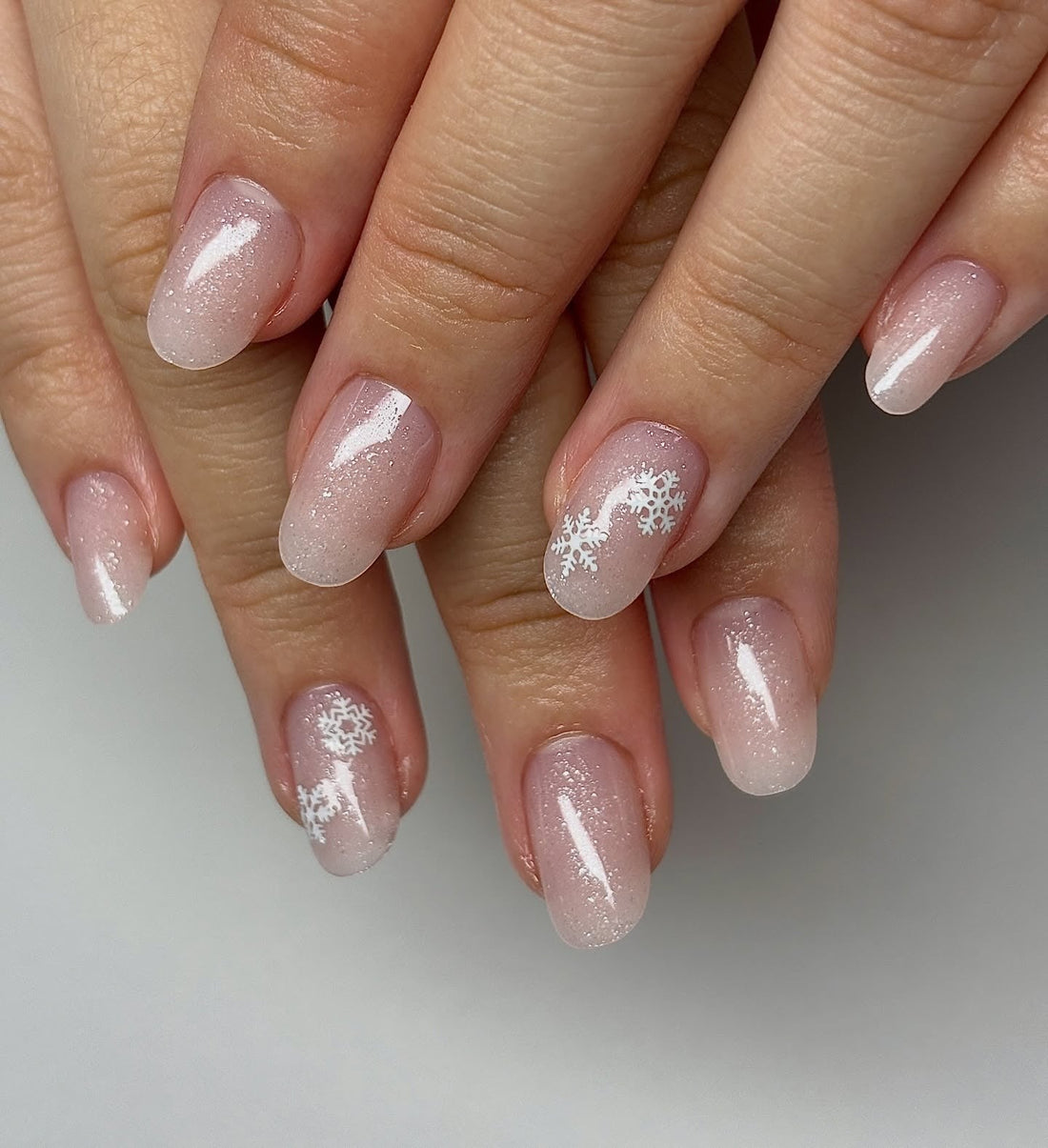 Subtle Shimmer with Delicate Snowflakes — Cute Winter Nails