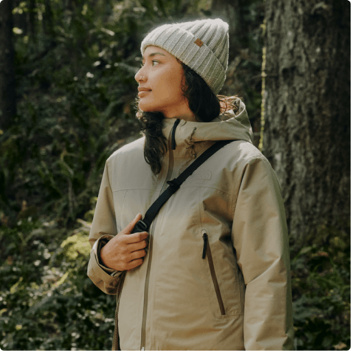 Tan Technical Jacket with Hood for Rugged Outdoor Exploration — Winter Jackets for Women