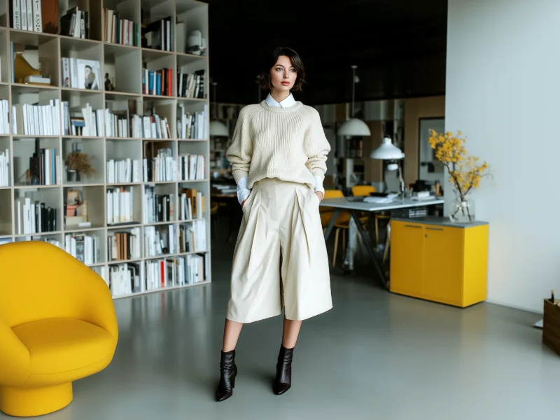 Relaxed Cream Sweater with Wide-Leg Culottes — Cold Weather Outfits