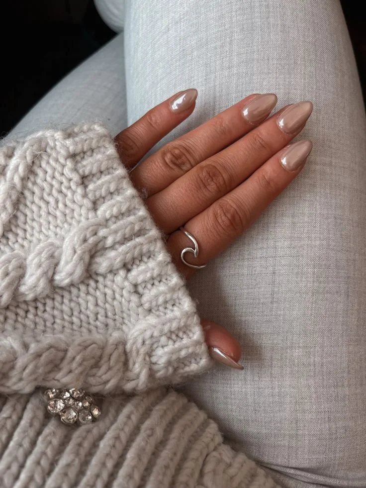 Shimmer Taupe Metallic Almonds — Fall to Winter Nails