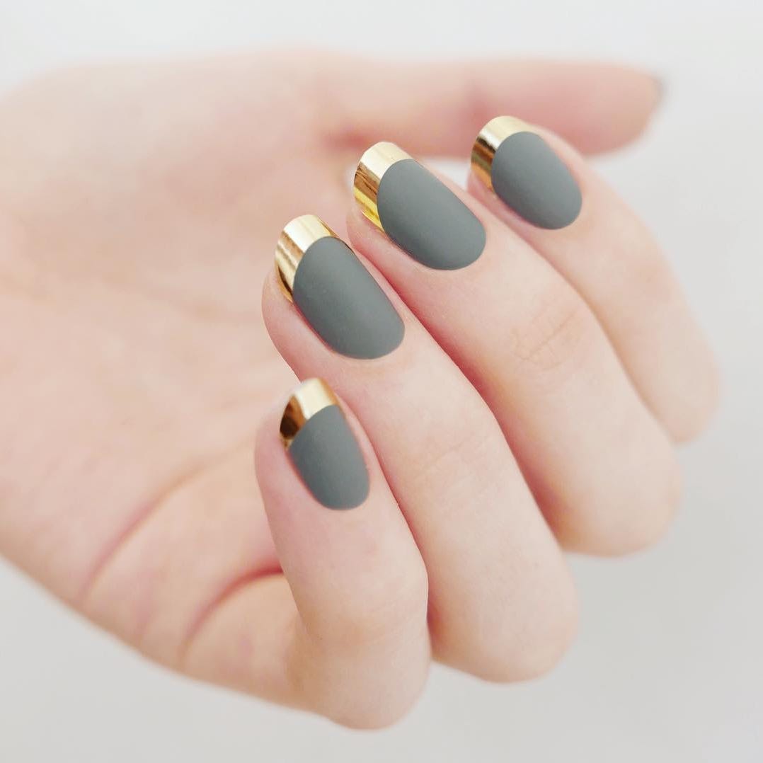 Matte Grey Gold Metallic French Tip Matte Grey Gold Metallic French Tip β Winter Matte Nails