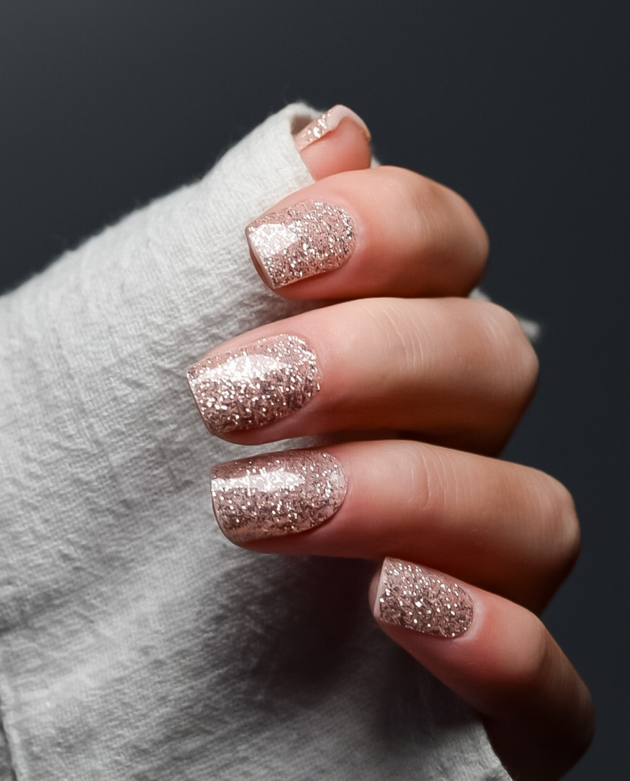Glitter All Over Visual Idea — Winter Champagne Nails
