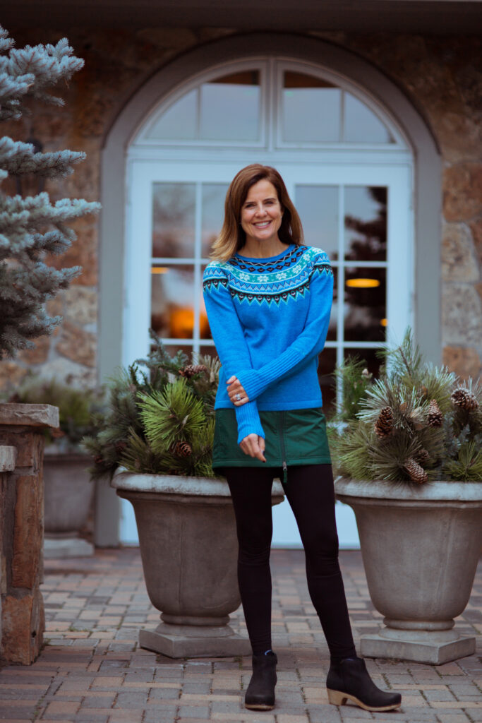 Patterned Knit Sweater with a Green Skirt Patterned Knit Sweater with a Green Skirt β Scandinavian Winter Outfits