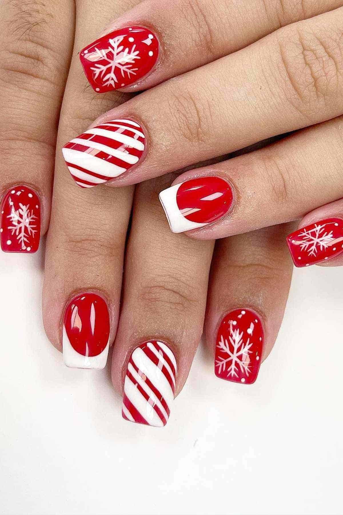White Snowflakes And Dots On Red Nails Visual Idea White Snowflakes And Dots On Red Nails Visual Idea β Short Christmas Square Nails 2026