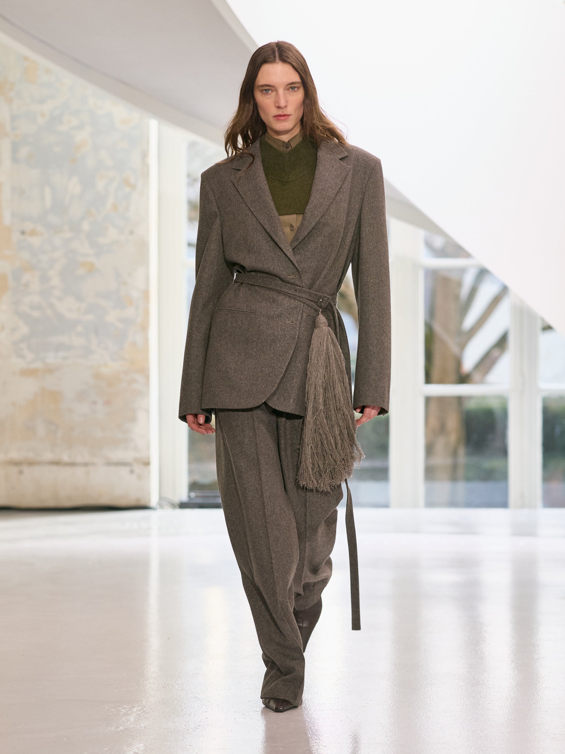 Brown Wool Suit and Olive Knit — Paris Winter Outfits