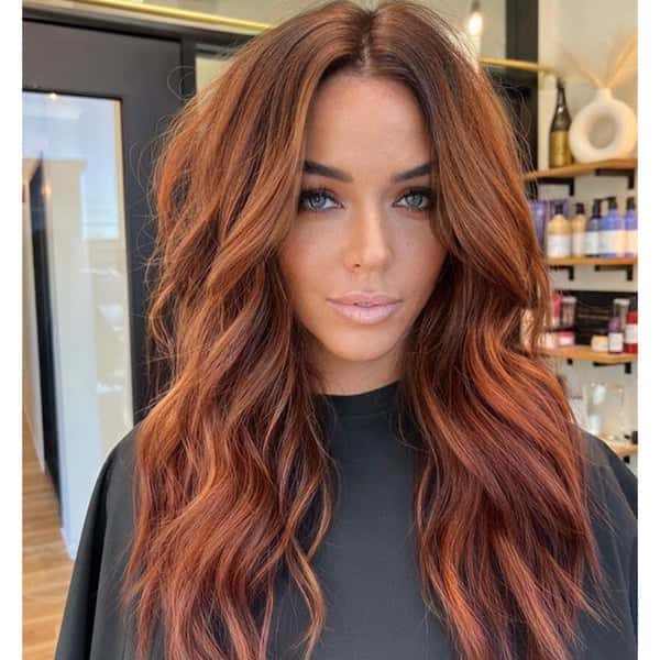 Striking Warm Auburn With Copper and Red Highlights — Winter Auburn Hair Color