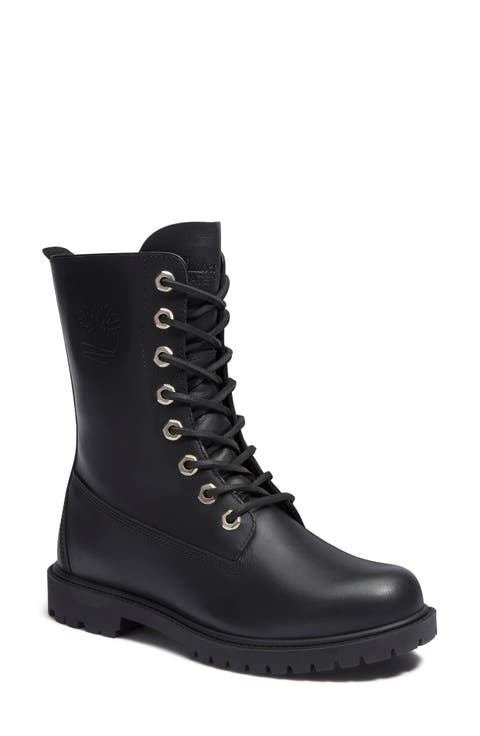 High-Shaft Black Leather Boots: A Sleek Foundation — Timberland Boots Outfits