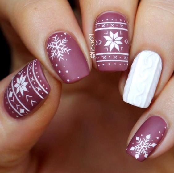 Matte Mauve with Knit & Snowflake Art Matte Mauve with Knit & Snowflake Art β Christmas Nail Colors 2026