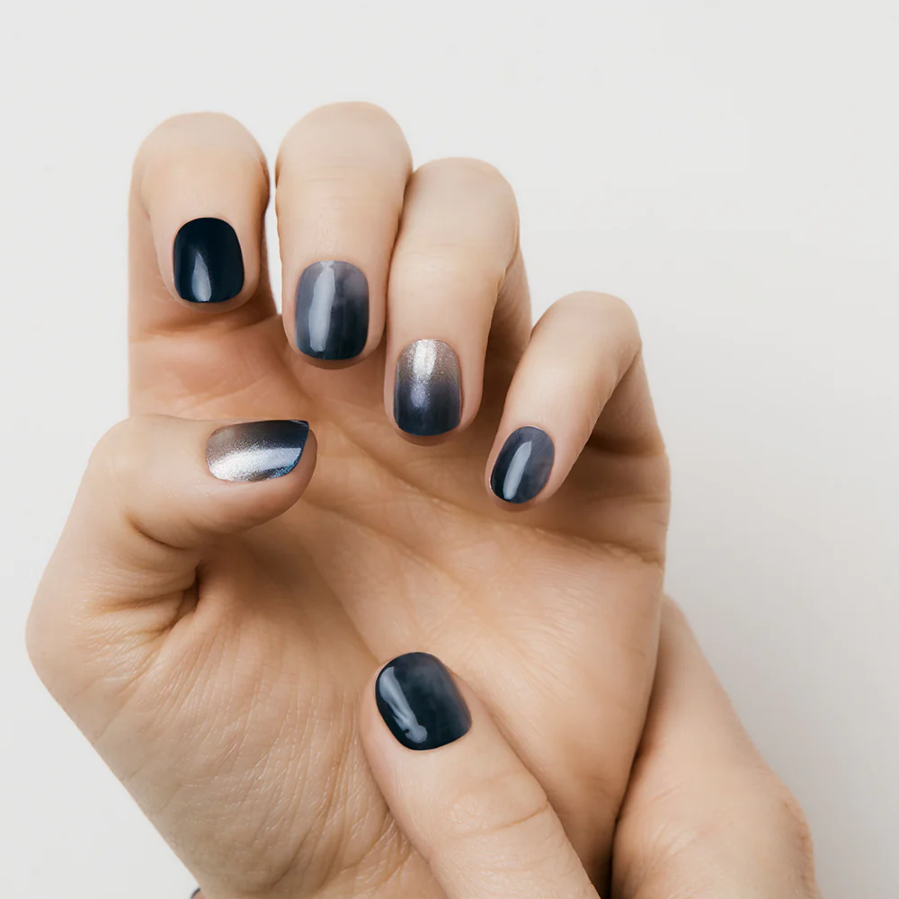 Glossy And Metallic Visual Idea — Medium Length Winter Nails