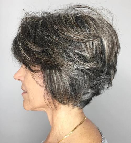 Voluminous Salt and Pepper Bob — Winter Hair Colors for Women Over 70