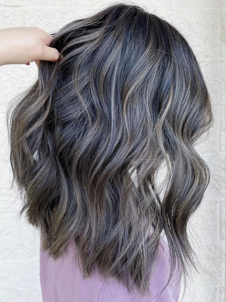 Dark Ash Base With Ash Blonde Highlights Dark Ash Base With Ash Blonde Highlights β Gray Blending Highlights