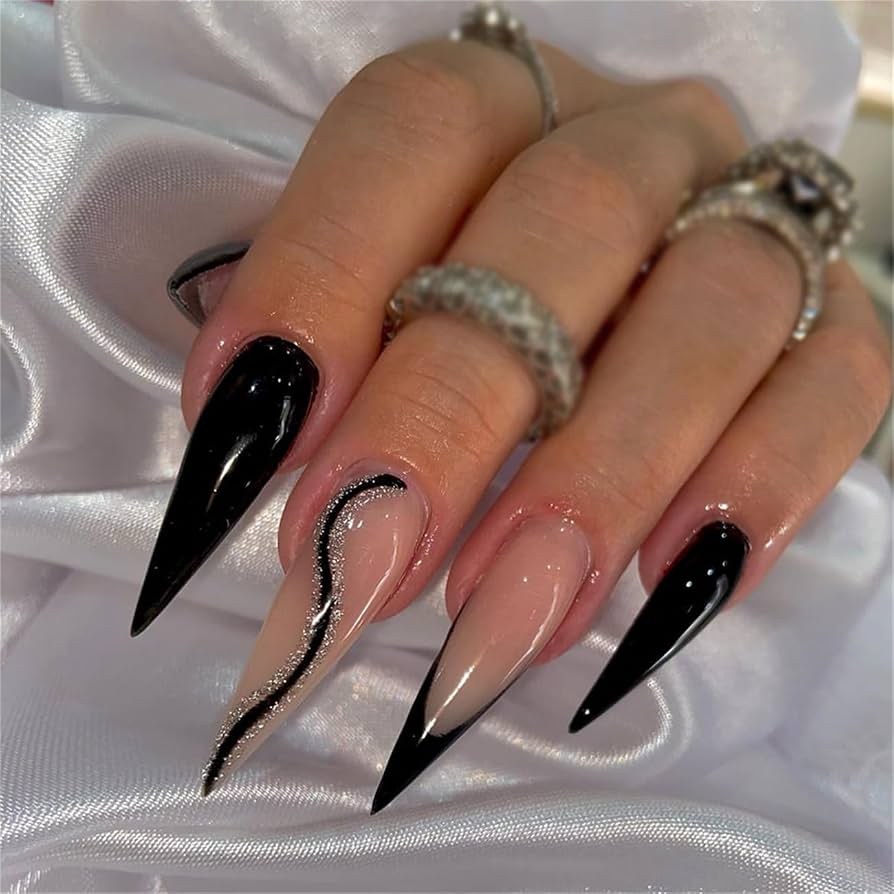 Swirl Line With Glitter French Tips Visual Idea Swirl Line With Glitter French Tips Visual Idea β Christmas Stiletto Nails 2026