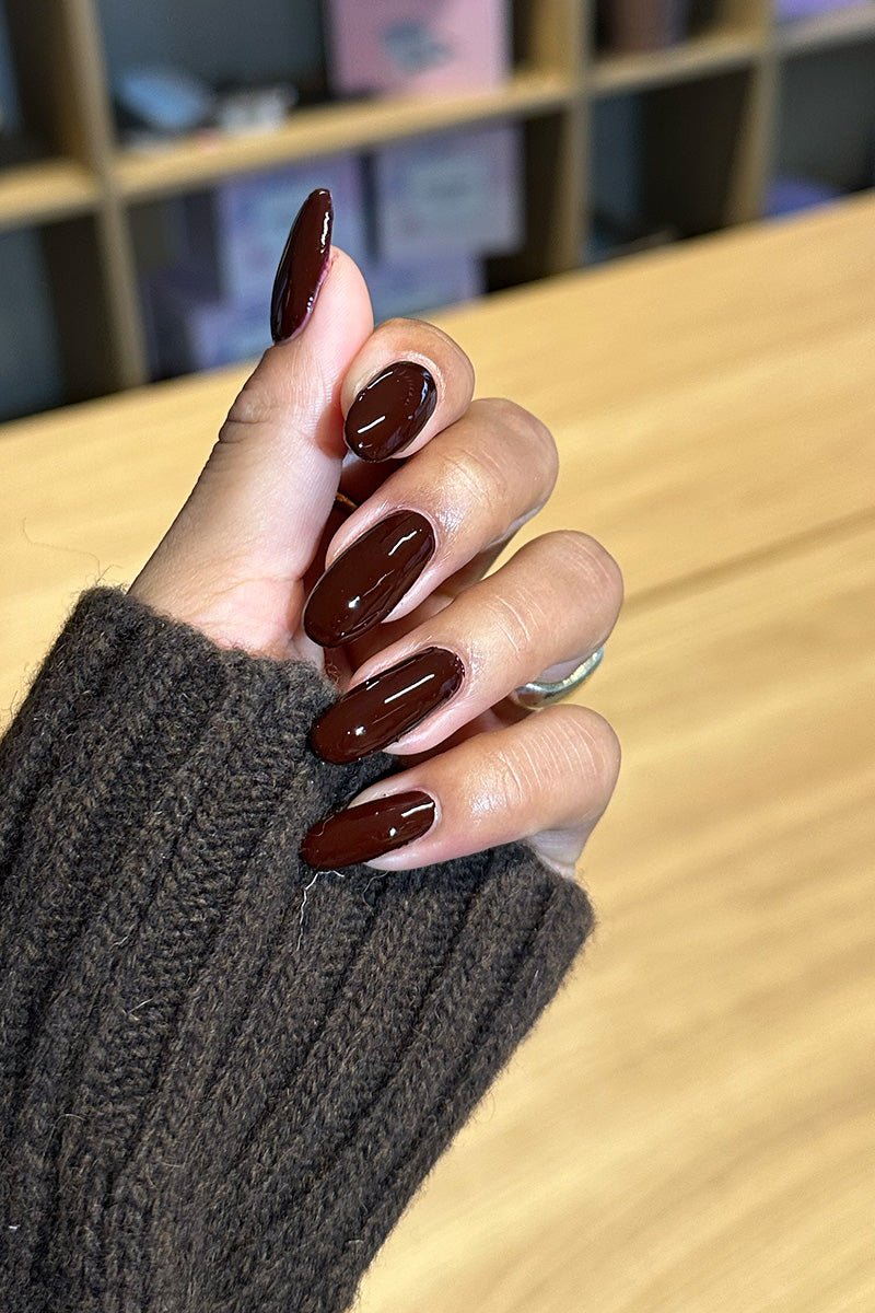 High Gloss Medium Almond Deep Dark Brown Red Gloss High Gloss Medium Almond Deep Dark Brown Red Gloss β Black Cherry Nails