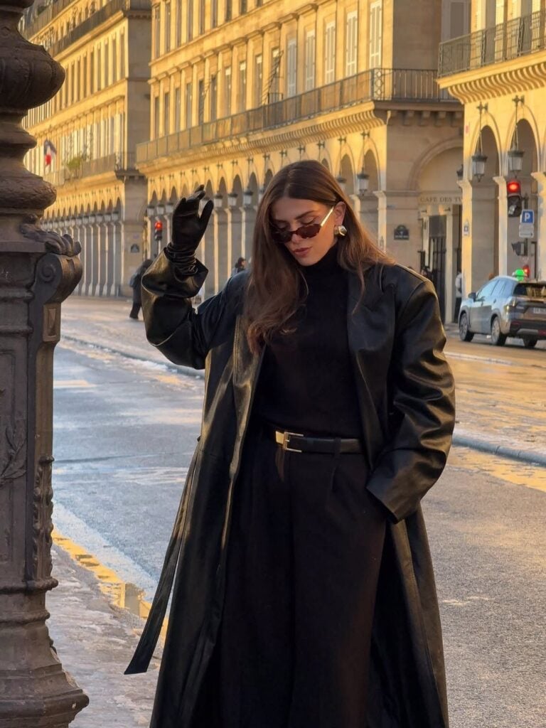 Sleek Black Leather Trench Coat for City Chic — NYC Winter Outfits