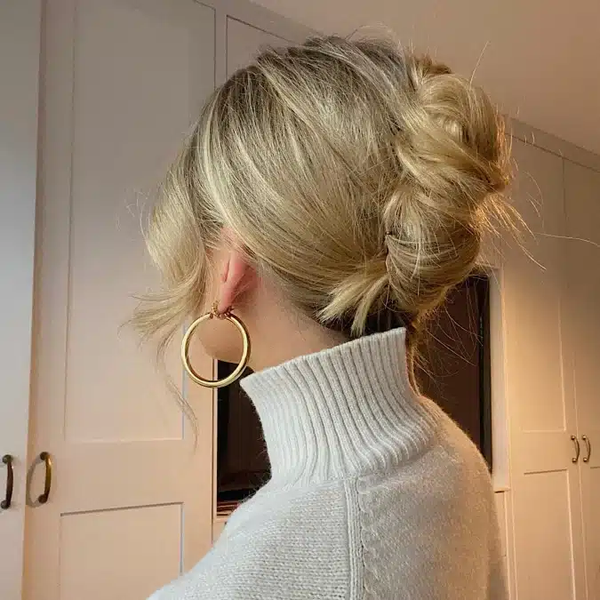 Messy Bun With Ash Blonde Waves — Winter Hairstyles for Work